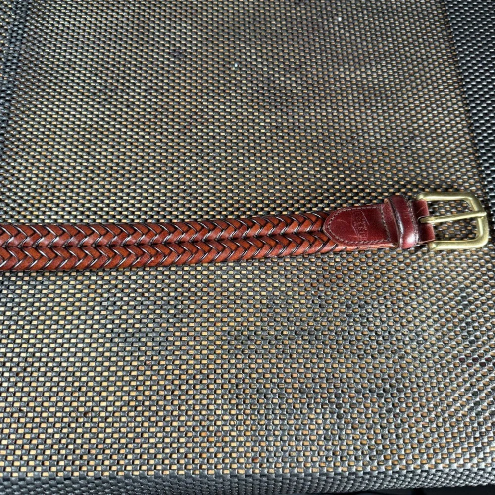 Fossil Braided Woven Belt Mens 32 Brown Leather Brass Buckle Casual Classic